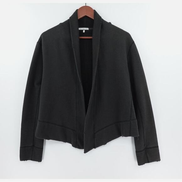 James Perse Standard Open Front Cardigan Womens 2 Black Terry Distressed - Picture 1 of 15